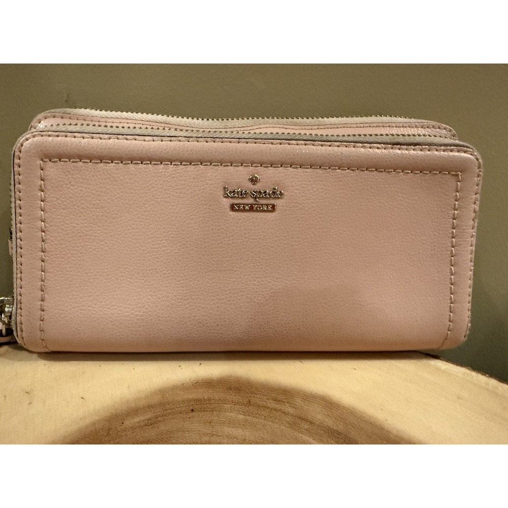 Kate Spade Staci Pink Blush  Leather Large Double‎ Zipper Carryall Wallet